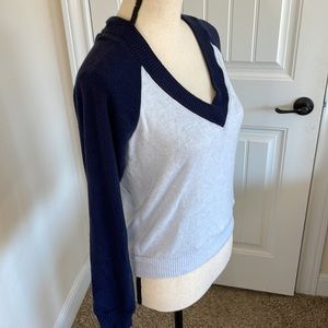 Red Haute NWOT Color Block V Neck Sweater Pullover Top Rib Knit Tencel S…